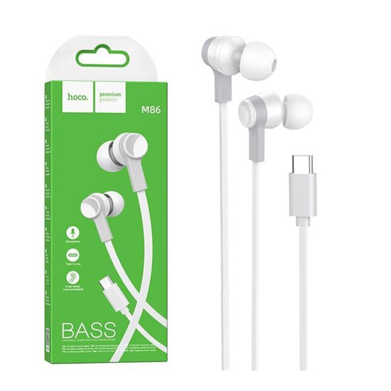 Hoco Wired Earphones M86 Ocean Type C with Microphone 1.2m White